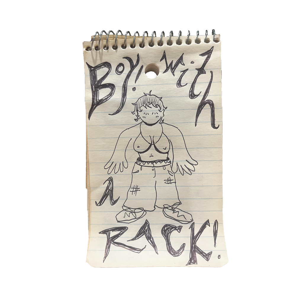 BOY WITH RACK sketch on a notepad